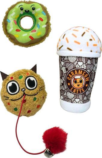 Miyav Miyavcafe 3'Lü Kedi Oyuncak Seti Carameow Latte Peluş Kurabiye Ve Peluş Donut Sesli Kedi Oyuncakları