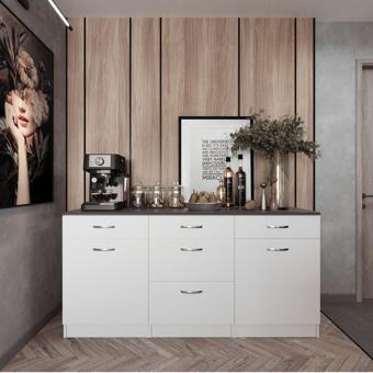 Tdesigno Alen Mutfak Çekmeceli Alt Modül 180 Cm Beyaz Tezgah Dahil