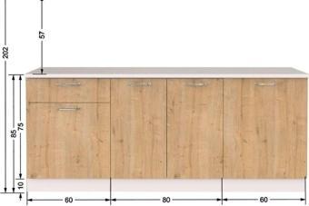 Tdesigno Piraye Alt Mutfak Dolabı 200 Cm -Safir Meşe -