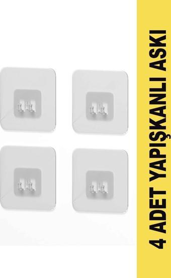 7x7 CM Süper Güçlü Yapışkanlı Banyo Askısı Yedek 4 Adet Sticker Raf Tutucu Askı