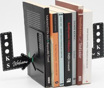 Books Welcome Yazılı Metal Kitap Desteği - Kitap Tutucu - Ev Ve Ofis Dekoratif Aksesuar (2 Lİ SET)