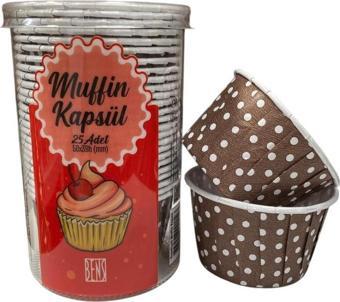 Cupcake/Muffin /Suffle Kek Kapsülü Kahverengi Puantiyeli 25 li