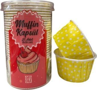 Cupcake/Muffin /Suffle Kek Kapsülü Sarı Puantiyeli 25 li