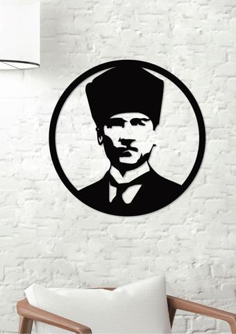 Gowpenart Dizayn Atatürk Kalpaklı Portre Dekoratif Siyah Duvar Tablosu - Ev & Ofis Tablosu - Hediye Tablo