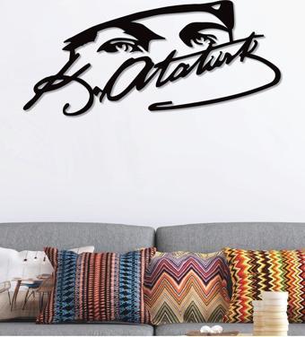 Gowpenart Dizayn Atatürk Bakış Ve İmza Siyah Metal Duvar Dekoru - Ev & Ofis Tablosu - Hediye Tablo