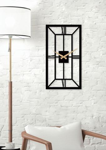 Gowpenart Dizayn Tetragonal - Dikdörtgen Metal Siyah Duvar Saati - Ev - Ofis Saati - Hediye Saat 60 x 33 Cm