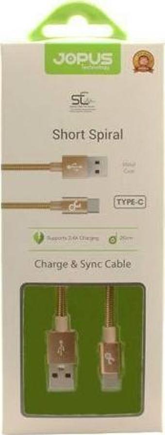 Jopus Type C JO-DK5 20cm Short Spiral Data Kablosu Gold
