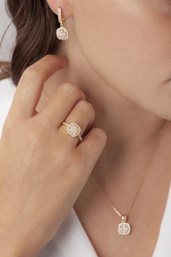 AgaKulche Kare Baget Model Gümüş Set Gold S46GB 925