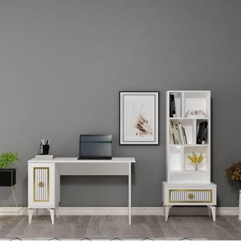 DemonteHome Noradh Çalişma Masasi Ve Ki̇taplik Takimi Beyaz-Altin