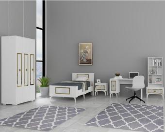 DemonteHome Noradh Çocuk Genç Odası Takımı (G-C-L-P-R) Beyaz Altın