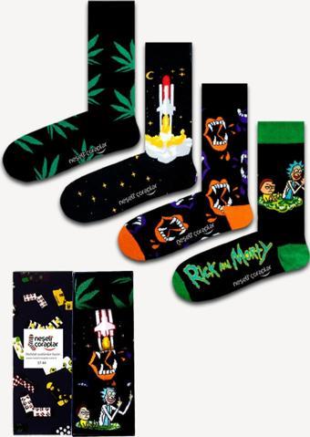 Neşeli Çoraplar 4'Lü Çılgın Rick And Morty Renkli Çorap Set