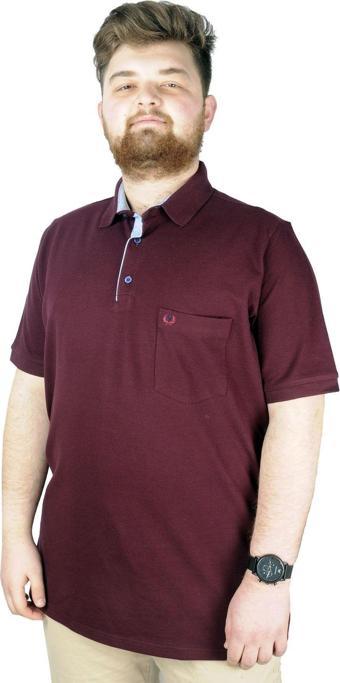 Modexl Battal Beden Erkek Tshirt Polo Yaka Cepli Klasik Pike 20552 Mürdüm