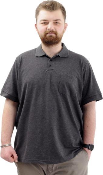 Modexl Büyük Beden Erkek T-Shirt Polo Yaka Cepli Klasik 20550 Antramelanj
