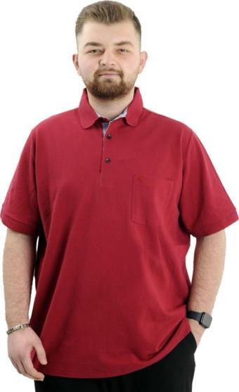 Modexl Battal Beden Erkek Tshirt Polo Yaka Cepli Klasik Pike 20552 Bordo