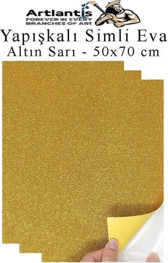 Altın Sarı Yapışkanlı Simli Eva 50x70 cm 3 Adet Simli Yapışkanlı Eva Süngeri Okul Kreş Anasınıfı Elişi Etkinlikleri Hobi