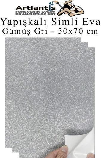 Gümüş Gri Yapışkanlı Simli Eva 50x70 cm 3 Adet Simli Yapışkanlı Eva Süngeri Okul Kreş Anasınıfı Elişi Etkinlikleri Hobi