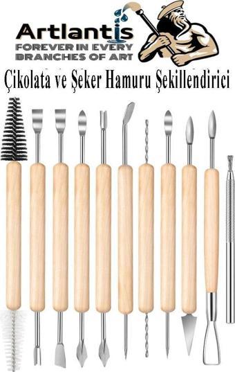 Çikolata ve Şeker Hamuru Fonda Şekillendirici Ahşap Saplı 11 Parça 1 Paket Modelleme Oymacılık Delici Fırçalama