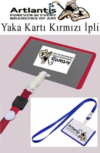 Kırmızı İpli Yaka Kartı 1 Adet Ayarlanabilir Boyuna Asma Kimlik Koruyuculu PVC Kırmızı Yaka Kartlığı Seyehat Ofis Okul B
