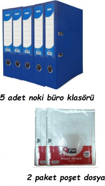 Noki Mavi Geniş Klasör Plastik 5 adet ve Poşet Dosya 2 Paket