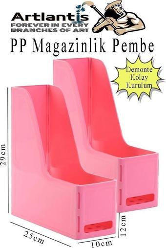 Pembe Magazinlik Demonte Plastik 2 Adet Plastik Kutu Klasörü Magazinlik A4 Dosya ve Masa Düzenleyici Sınıf Ev Ofis