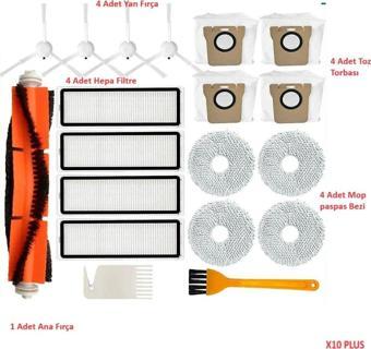 Lin Grup Xiaomi X10 Plus + Uyumlu  Fırça Filtre Paspas Mop Yedek Parça