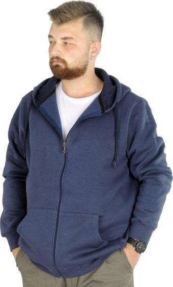 Modexl Erkek Sweatshirt Kapşonlu Zippered Basic 20543 Indigo