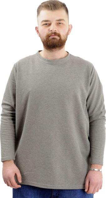 Modexl Büyük Beden Erkek Sweatshirt Bisiklet Yaka Uzun Kol Waffle 23460 Haki