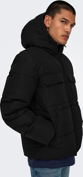 Only & Sons Erkek Onselıjah Kapüşonlu Rüzgar Geçirmez Mont 22029661 Siyah