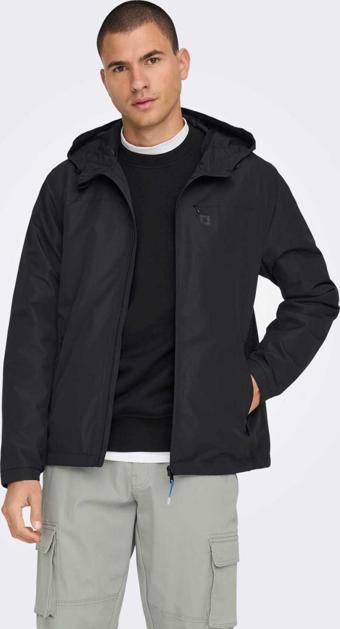 Only & Sons Erkek Onsmack Su Geçirmez Kapüşonlu Ceket 22024207 Siyah