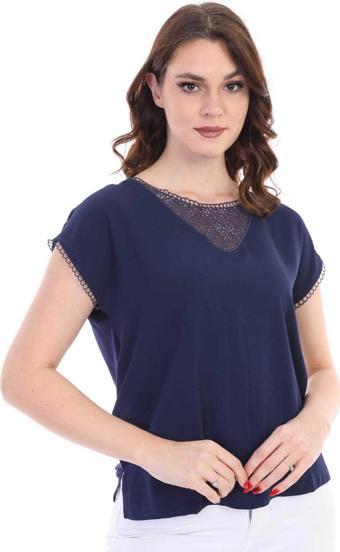 Ella Camelia Kadın Dantel Detaylı Bluz 5010024 Lacivert