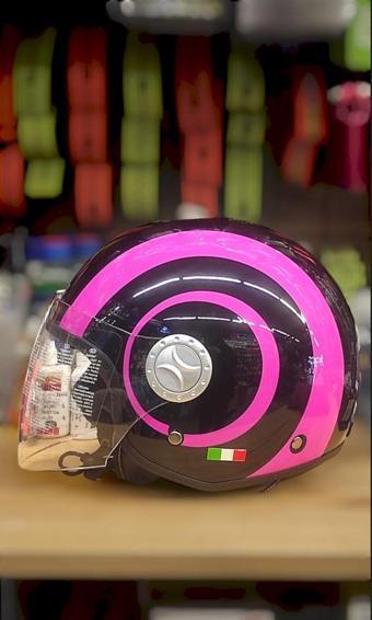 Sway 701 Açık Yarı Camlı Elektrikli Bisiklet Motosiklet Scooter Kaskı M Beden Pembe Siyah