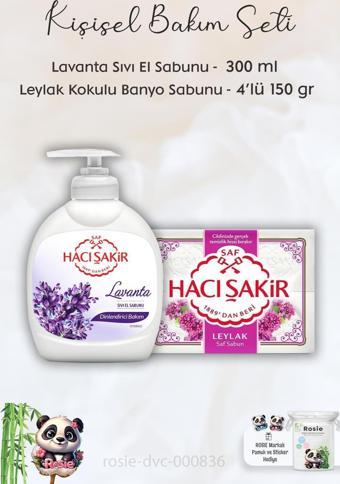 Hacı Şakir Lavanta Dinlendirici Sıvı Sabun 300 ml, Leylak Kokulu Banyo Sabunu 4 x 150 gr ve ROSIE