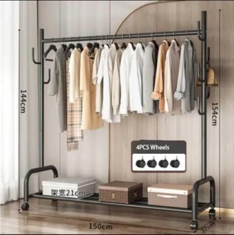 Trendesk Metal Siyah Portmanto Konfeksiyon Askısı Ayaklı Askılık Elbise Askılığı Tekerlekli 154x150 Cm 1062