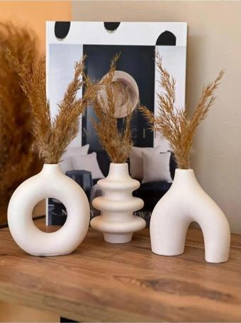 Havalı Tasarım Minimal 3’Lü Dekoratif Vazo Set Biblo Minyatür