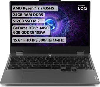 LOQ AMD Ryzen 7 7435HS 24GB 512GB SSD RTX4050 Freedos 15.6" FHD Taşınabilir Bilgisayar 83JC006CTR
