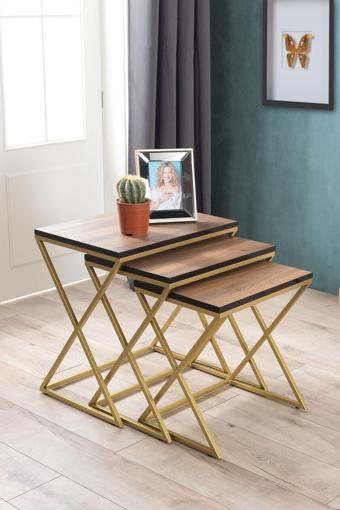Mobievim Venedik Gold Metal Ayaklı Ceviz Kaplama Mdf'Li Zigon Sehpa 40x55 cm