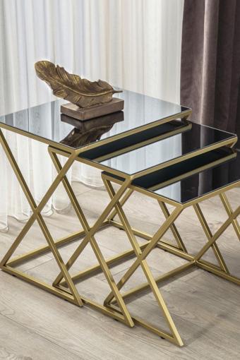 Mobievim Venedik Gold Metal Ayaklı Füme Aynalı Zigon Sehpa 40x55 cm