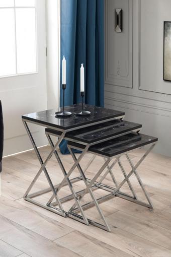 Mobievim Venedik Krom Metal Ayaklı Mermer Desenli Mdf'Li Zigon Sehpa 40x55 cm