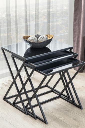 Mobievim Venedik Siyah Metal Ayaklı Füme Aynalı Zigon Sehpa 40x55 cm