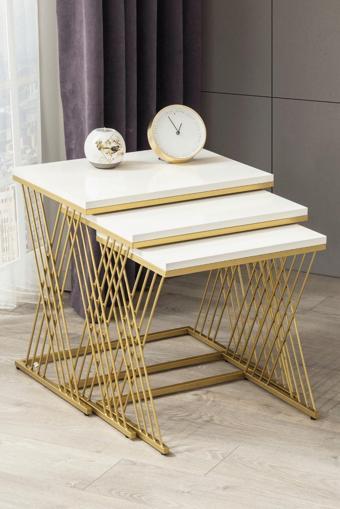 Mobievim Vienna Gold Metal Ayaklı Mdf'Li Zigon Sehpa 45x55 cm