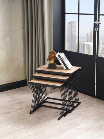 Mobievim Vienna Siyah Metal Ayaklı Ceviz Kaplama Zigon Sehpa 40x55 cm