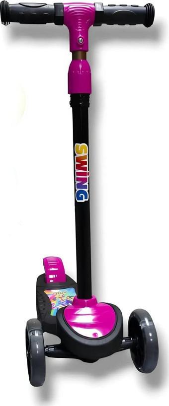 Swing Scooter  3 Tekerlekli Işıklı  - 3 Kademeli Yükseklik Ayarı 5+ Yaş Pembe