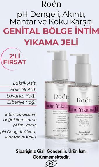 Roen Genital Bölge Yıkama Jeli, Akıntı, Kaşıntı, Mantar, Koku Giderici Intim Yıkama Jeli Ph 3.8 (200Mlx2)