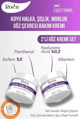 Roen Göz Altı Morluk Kremi Kafein %5 Hyaluronic Acid %0,2 Koyu Halka, Şişlik Ve Bakım Kremi (50Mlx2)