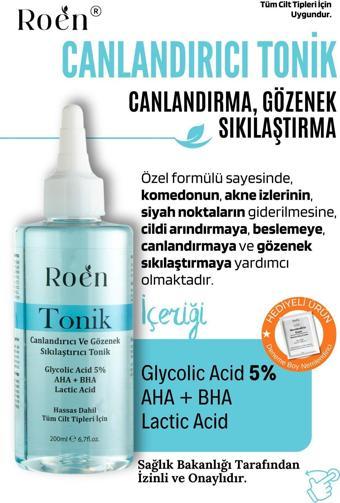 Roen Tonik, Komedon Karşıtı Canlandırıcı, Gözenek Sıkılaştırıcı, Aha, Bha, Glikolik Asit %5 Tonik 200 Ml