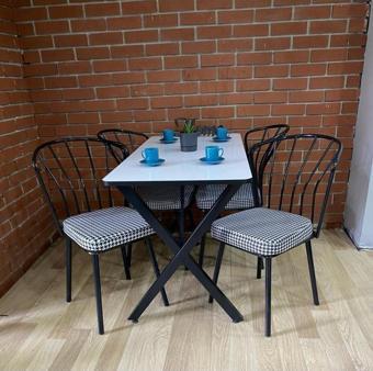 Bambeds Mobilya Masa Takımı Yemek Masası Mutfak Masası Balkon Masası - 60x120 Beyaz 4 Güneş Sandalye