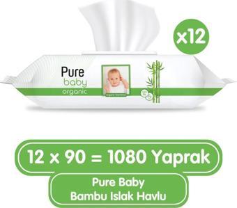 Pure Baby Organik Bambu Özlü Islak Havlu 12×90 (1080 YAPRAK)