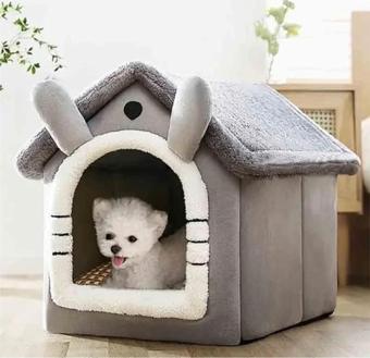 Tineke Klasik Model Kedi Evi Yumuşak Kedi Yatağı Derin Uyku Ve Kış Evi Çıkarılabilir Minder Gri M Beden