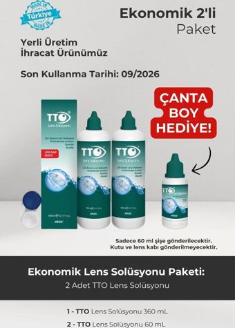 TTO 360 ml 2 Adet Lens Solüsyonu Çanta Boy 60 ml Çanta Boy Hediye Son Kullanım Tarihi: 09.2026