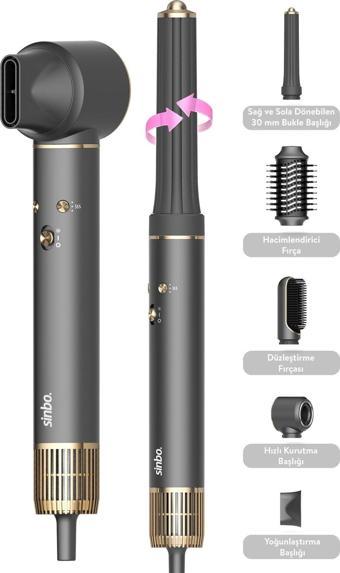 Sinbo SHD-1719 Pro Airwrap Compact Multi-Styler Graphite Gray Saç Şekillendirme Seti